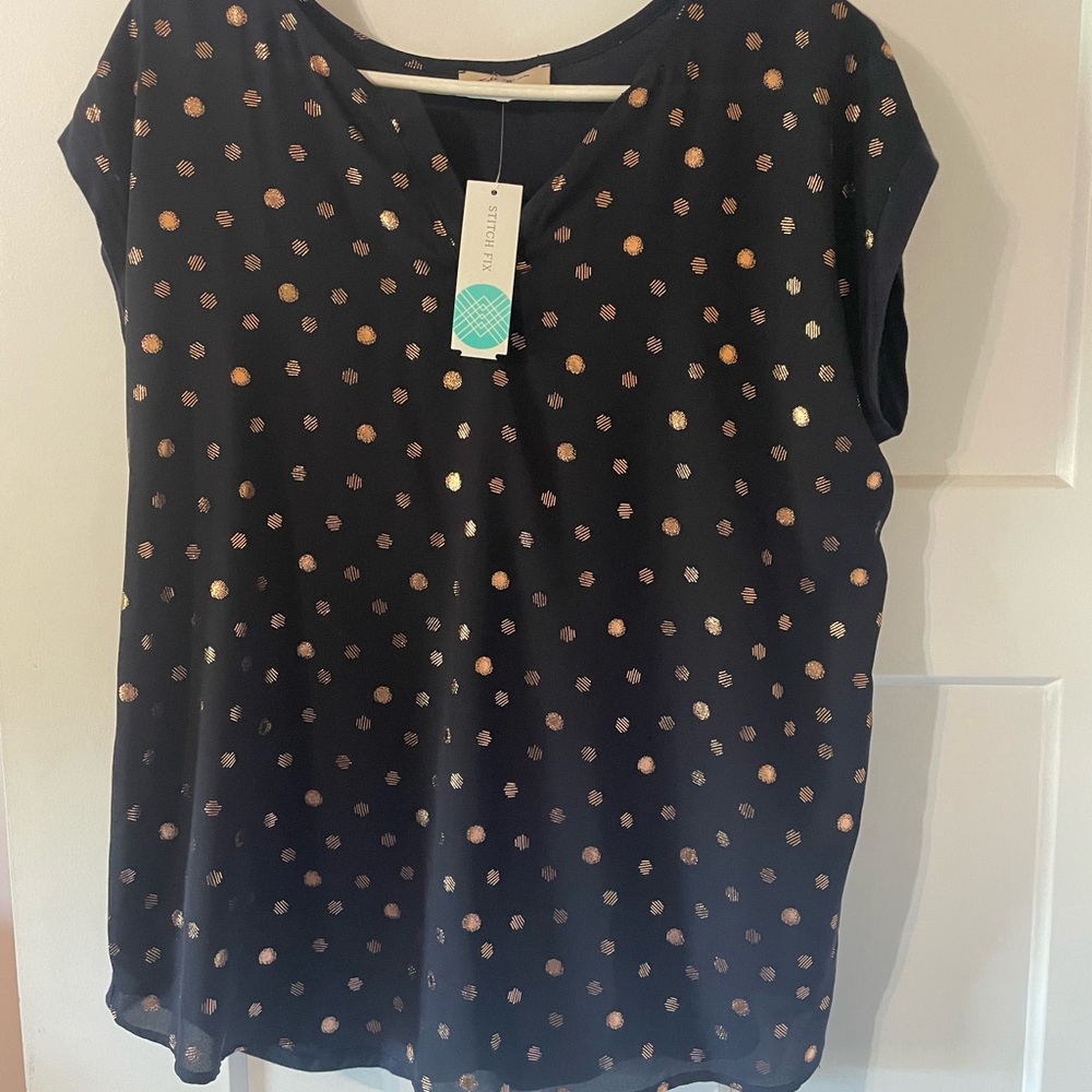 Full Moom Maternity Blouse, Navy with Rose Gold Dot Detail